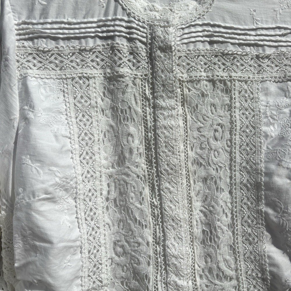 Alice + Olivia Cailin Tunic Tiered Mini Dress L Cottage Boho Lace Embroidered - Picture 9 of 9